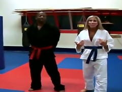 Horny golden-haired milf is taking karate lessons and acquires horny with her master